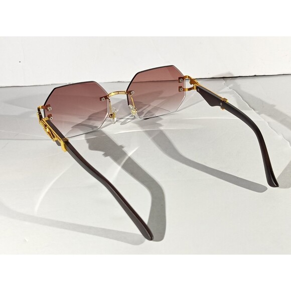 Luxury Rimless Sunglasses Women's Brown Tint - Picture 9 of 9